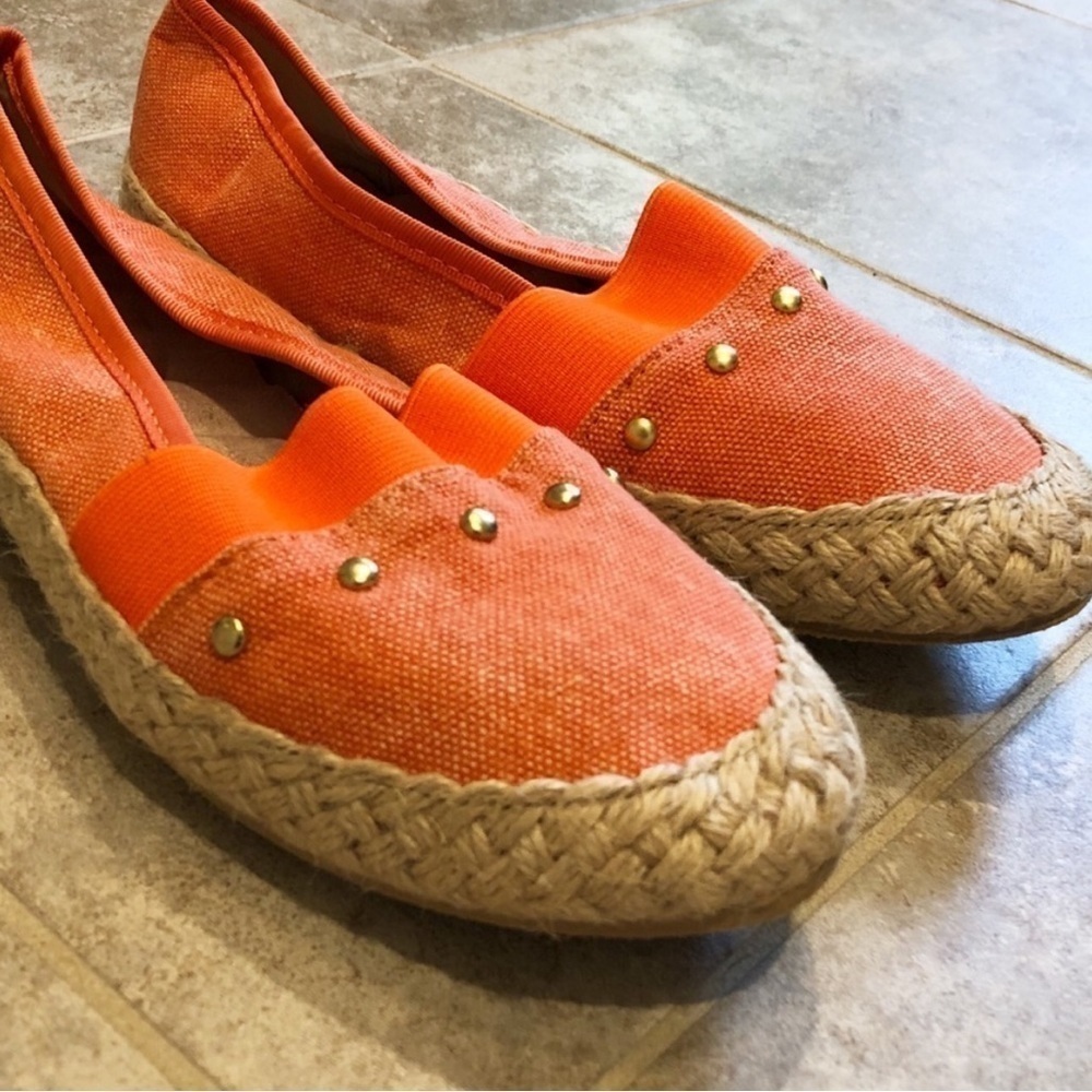 π Avon orange studded canvas slip on espadrilles flats comfort - Picture 4 of 6